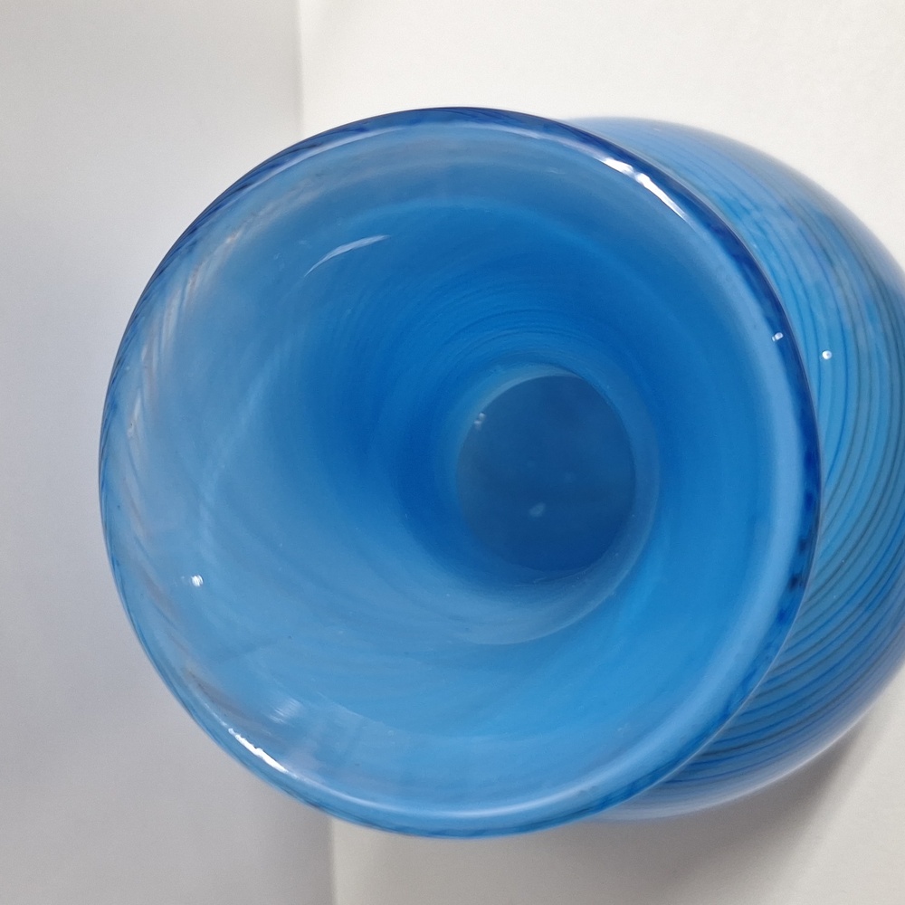 #AAN Brilliant Blue Pin Striped  swirl Glass Vase - Vintage Mid-Century - Picture 3 of 5